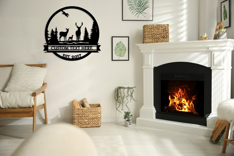 Personalized Deer Family Metal Wall Sign, Custom Cabin Sign, Outdoor Decor, Customized Name Sign