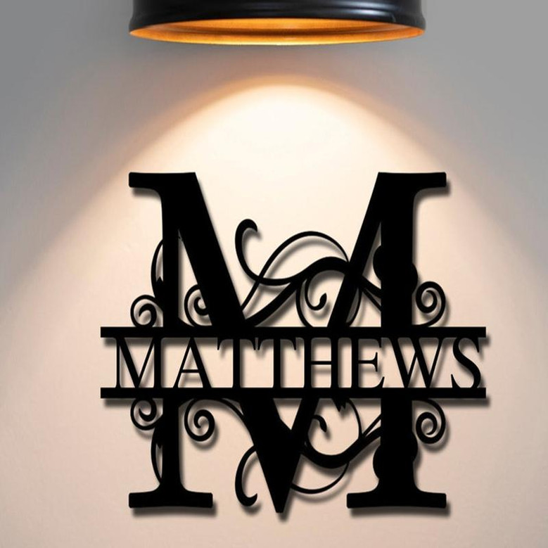 Last Name Metal Sign, Personalized Home Decor, Split Monogram Sign, Front Porch Sign, Housewarming gift, Wedding Gift, Personalized Sign