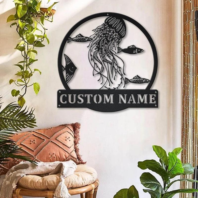 Personalized Jellyfish MonogramMetal Sign Art | Custom Jellyfish Monogram Metal Sign | Jellyfish Gifts | Decor Decoration