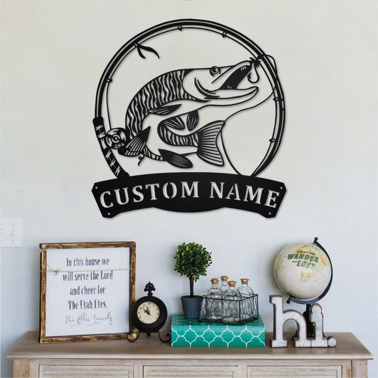 Personalized Tiger Muskellunge Fish Metal Sign | Fishing Metal Wall Art | Fishing Metal wall Decor | Fishing Lover | Custom Fishing|Fishman