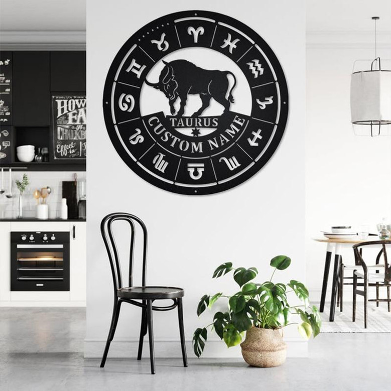 Custom Taurus Zodiac Metal Wall Art, Personalized Taurus Zodiac Name Sign Decoration For Room, Horoscope Home Decor, Custom Taurus Zodiac
