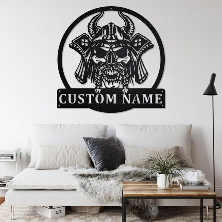 Custom Viking Skull Metal Wall Art, Personalized Viking Name Sign Decoration For Room, Viking Metal Home Decor, Custom Viking Skull