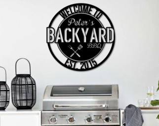 Personalized Backyard BBQ Metal Sign-Outdoor Wall Decor-Metal Wall Decor-BBQ Decor-Personalized Home Decor-Metal Wall Art