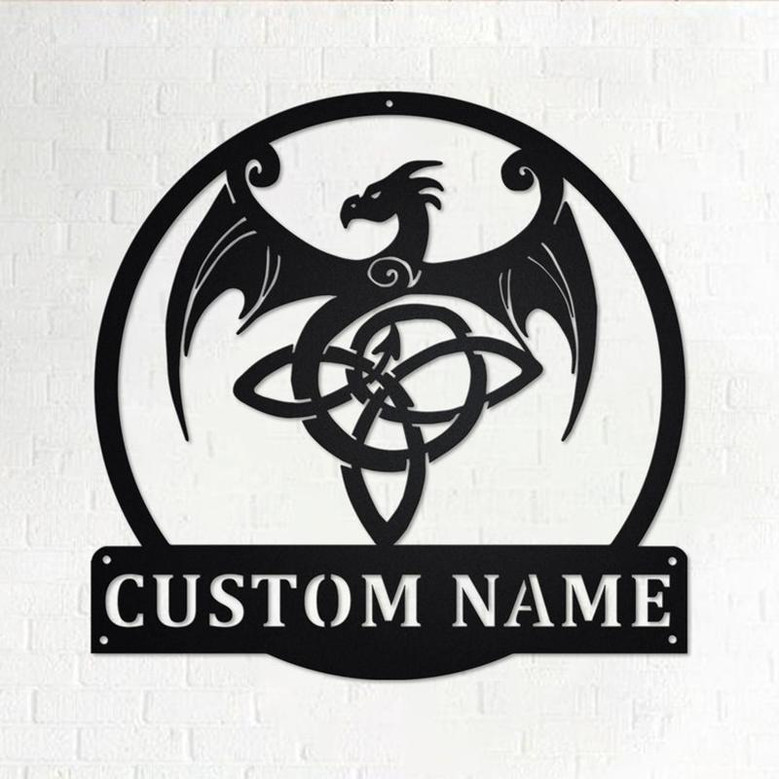 Custom Celtic Dragon Metal Wall Art, Personalized Celtic Dragon Name Sign Decoration For Room, Celtic Dragon Home Decor,Custom Celtic Dragon