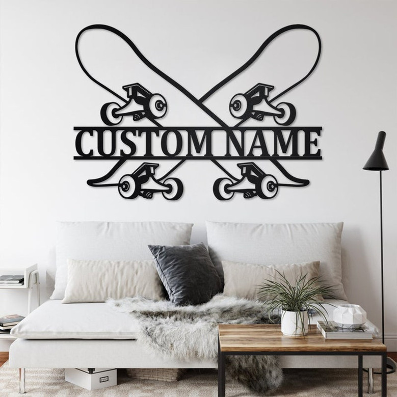 Custom Skateboard Metal Wall Art, Personalized Skateboarder Name Sign Decoration For Room, Skateboard Metal Home Decor, Custom Skateboard