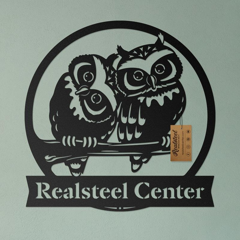 Owl Monogram With Custom Name Metal Sign Decor, Housewarming Decor