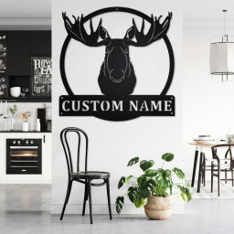 Custom Moose Head Metal Wall Art, Personalized Moose Head Name Sign Decoration For Room, Moose Head Home Decor, Custom Moose Head,Moose Gift