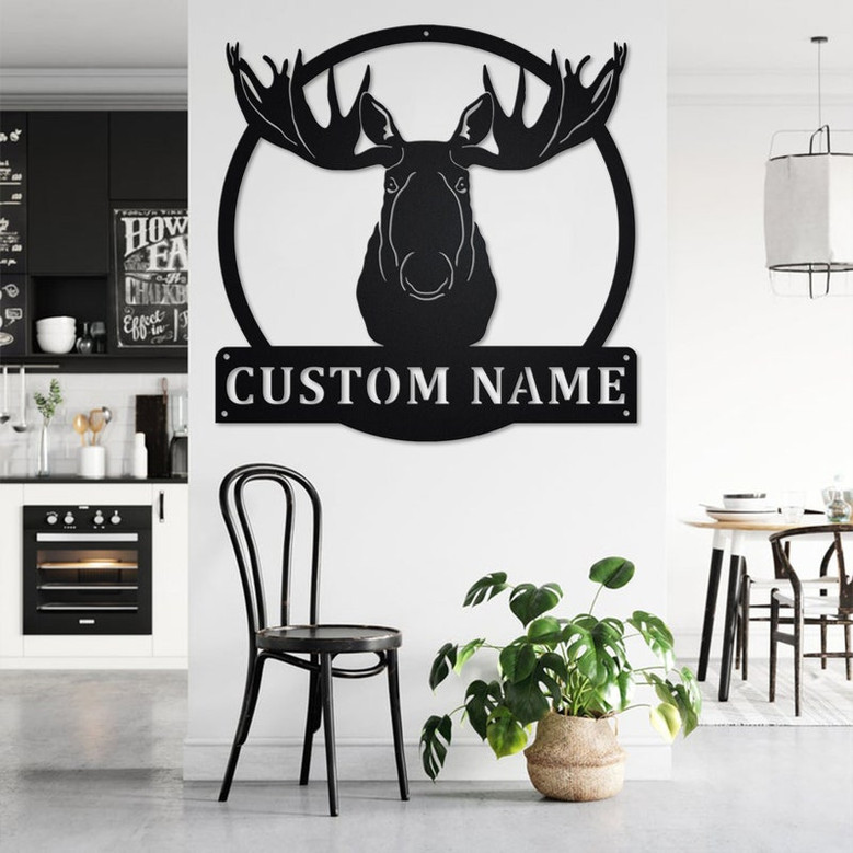 Custom Moose Head Metal Wall Art, Personalized Moose Head Name Sign Decoration For Room, Moose Head Home Decor, Custom Moose Head,Moose Gift