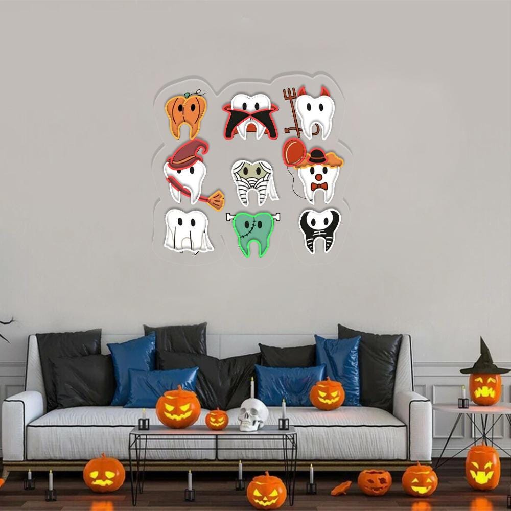 Spooky Halloween Dentist Neon Sign, Dental Halloween Neon, Matching Halloween Dental Neon Led, Dental Hygiene Neon Sign, Dental Office Neon