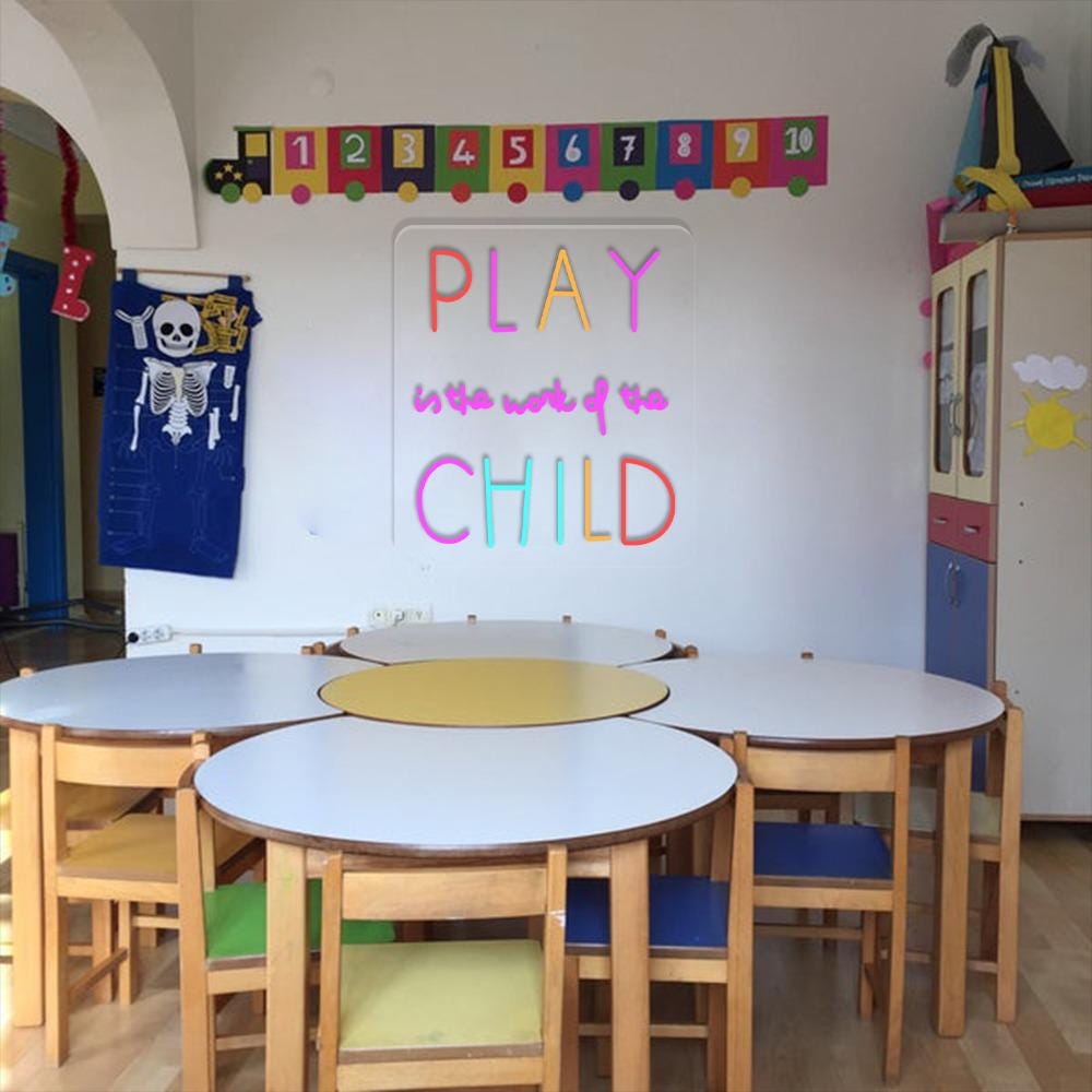 Play Is The Work Of The Child Neon Sign, Positive Affirmation, Kids Wall Neon, Growth Mindset, Classroom Decor, Positive Classroom Gifts