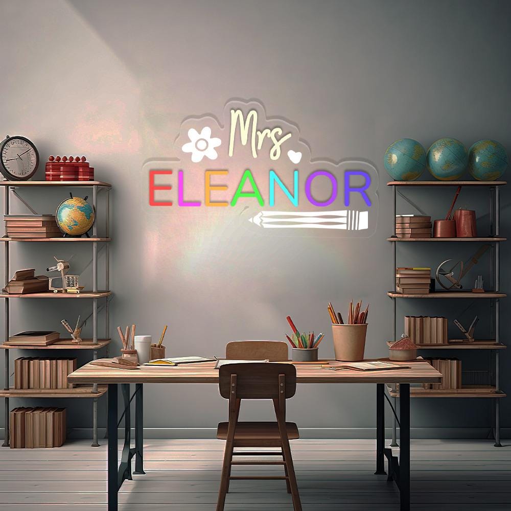 Personalized Teacher Door or Wall Neon Sign, Classroom Sign, Teacher Name Neon Sign, Classroom Door Hanger, Personalized Teacher Neon Sign