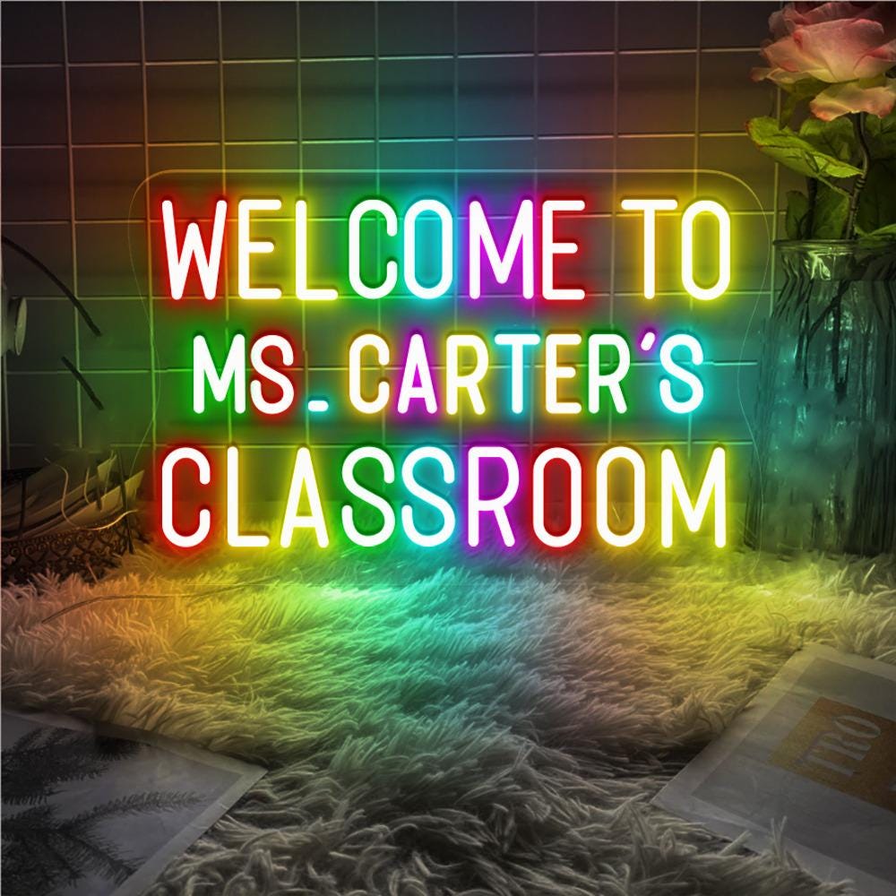 Personalized Teacher Door or Wall Neon Sign, Classroom Sign, Teacher Name Neon Sign, Classroom Door Hanger, Personalized Teacher Neon Sign