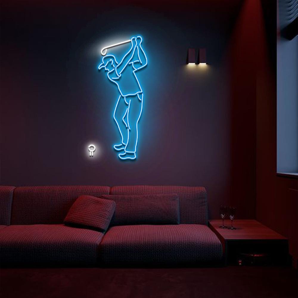 Golfer Line Art Neon Sign For The Ultimate Golf Lover, For The Bar, Home, Bedroom, Cafe, Restaurant, Office Living Room, Golfer Neon Gifts