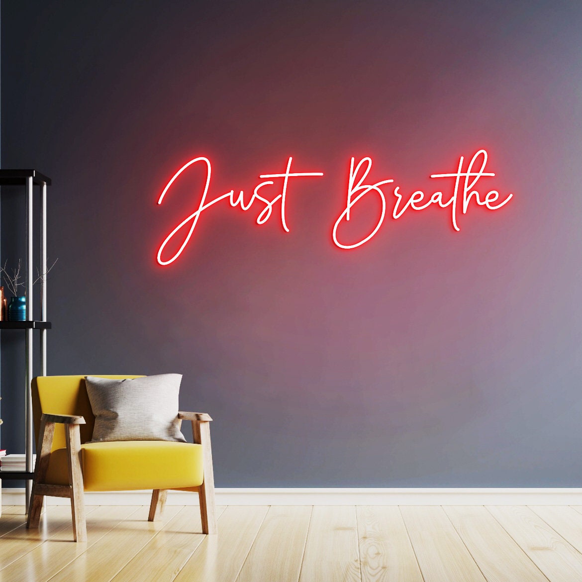 Just Breathe Neon Sign, Just Breathe Sign, Yoya Gym Wall Decoration, Dandelion, Neon Sign Office Wall Art