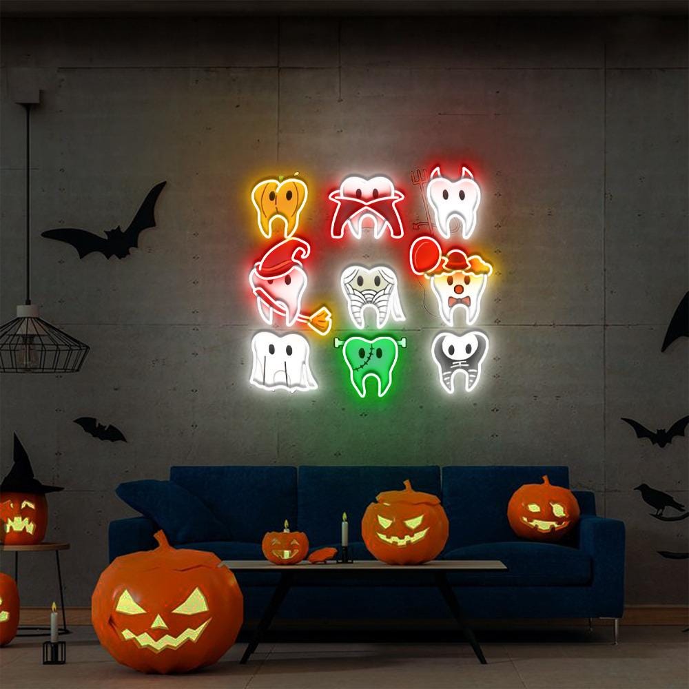 Spooky Halloween Dentist Neon Sign, Dental Halloween Neon, Matching Halloween Dental Neon Led, Dental Hygiene Neon Sign, Dental Office Neon