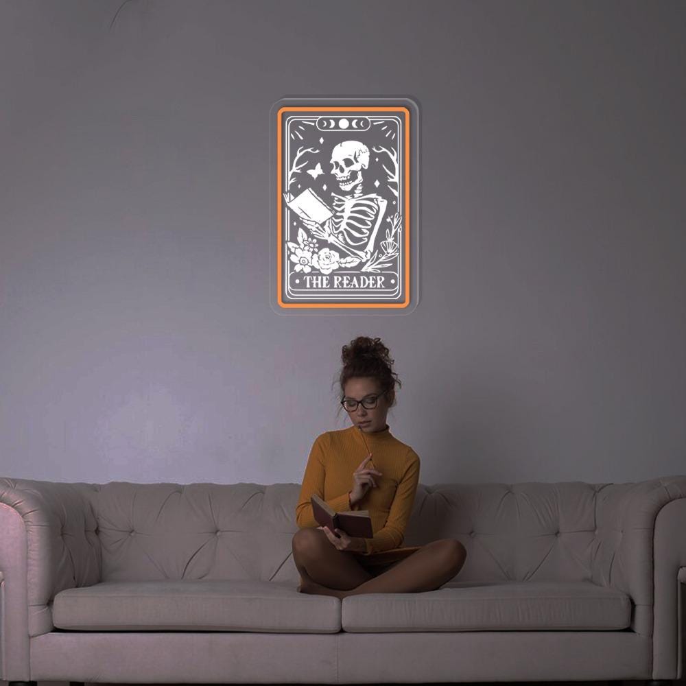 The Reader Tarot Card Neon Sign Gifts, Skeleton Reading Neon Sign, Book Lover Gift For Women, Book Lover Neon Sign, Tarot Card Neon Sign