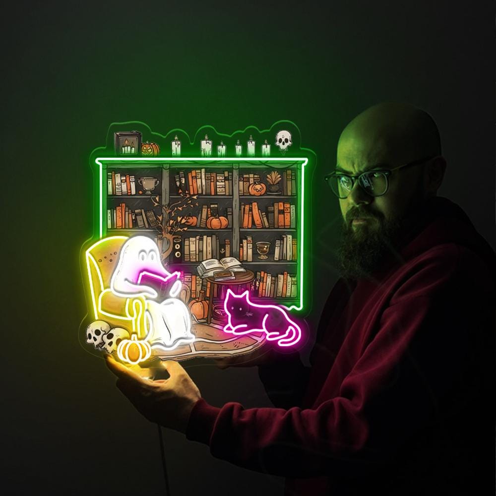 Ghosts Reading Books Neon Sign, Books Lover Ghost Gift, Cute Little Ghost Neon, Librarian Ghost Halloween, Spooky Season Neon, Teacher Gifts
