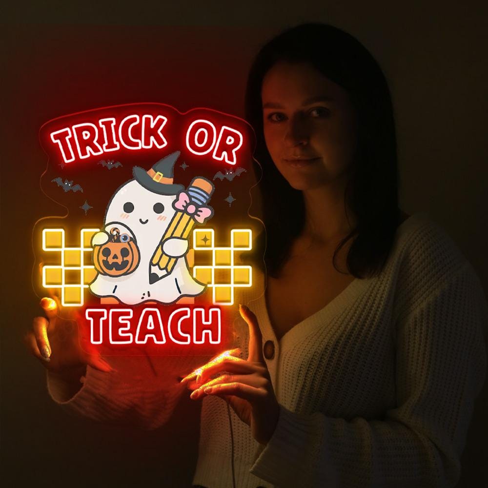Teacher Halloween Neon Sign, Books Lover Ghost Gift, Cute Little Ghost Neon, Teacher Halloween Neon, Spooky Teacher Neon, Fall Graphic Neon