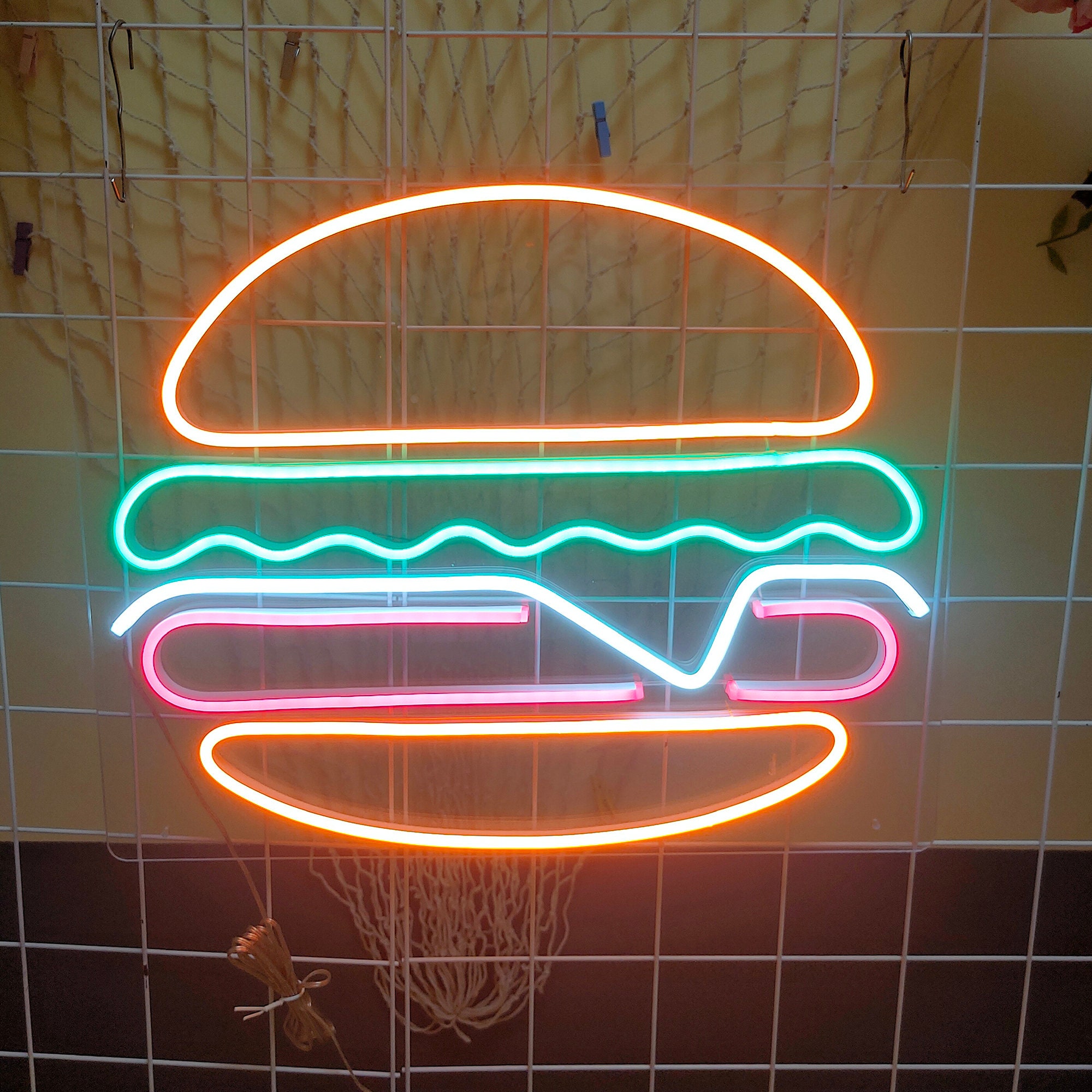 BURGER Custom Neon Sign Wall Decor Neon Light LED Perfect Night Light Kitchen Decor Neon Sign Wall Decor Neon Sign Art Neon Light Sign