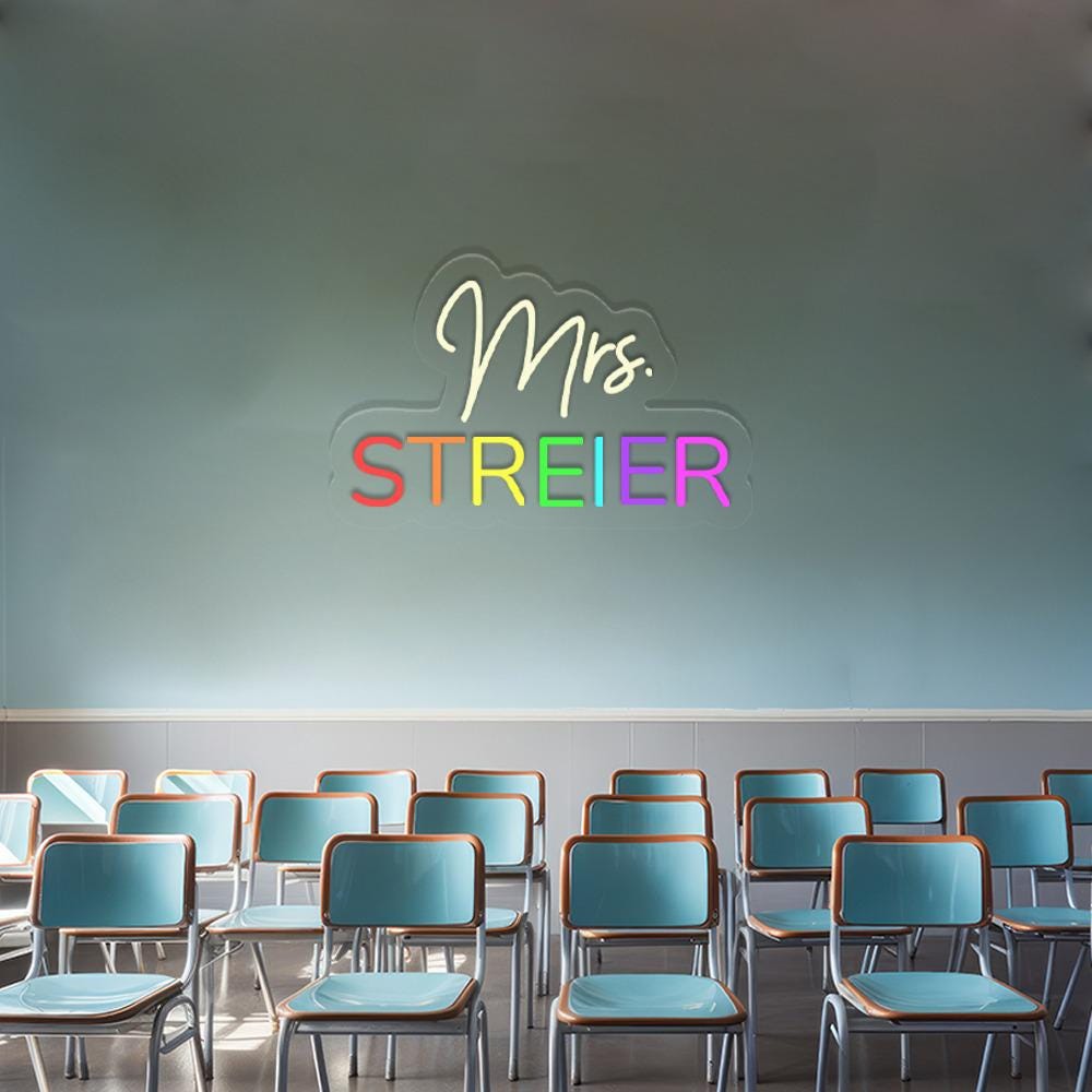 Custom Teacher Door Hanger Rainbow, Teacher Name Sign Door, Personalized Teacher Gift, Custom Teacher Appreciation, Gift Neon Teacher Sign