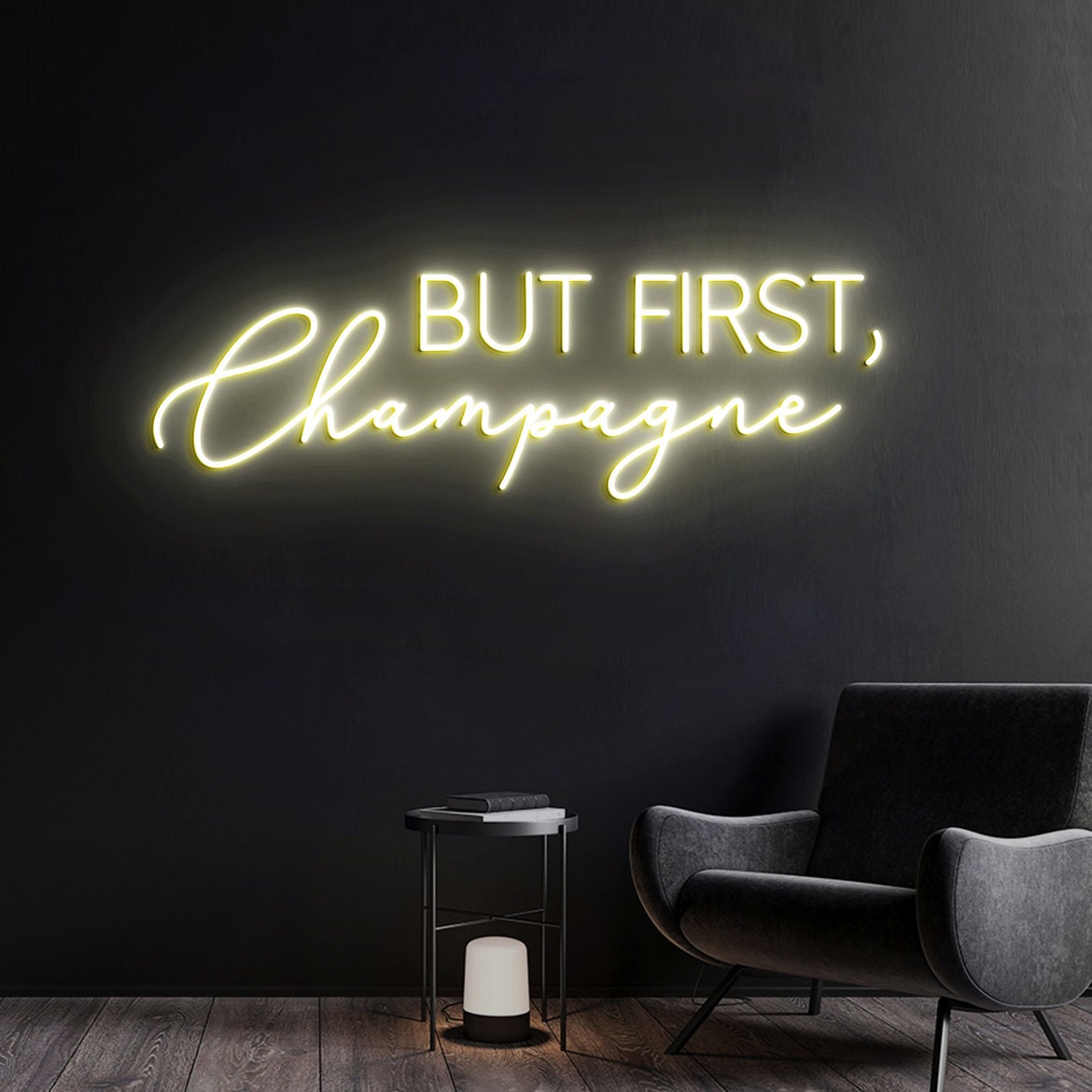 But First Champagne Neon Light, Champagne Wall Art, Custom Champagne Neon Wedding Sign Wall Art