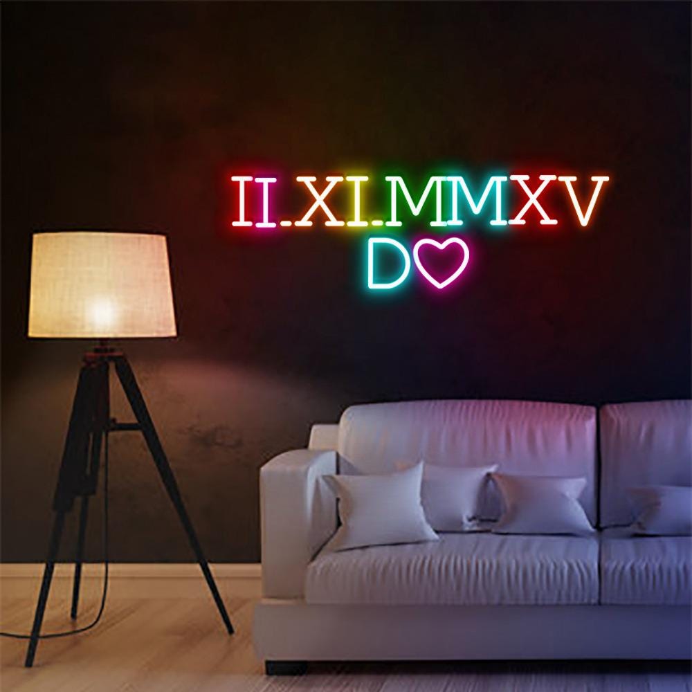 Custom Roman Numeral Date Neon Sign, Matching Couples Gift, Personalized Anniversary Date Neon Sign With Initials, Personalized Neon Gifts