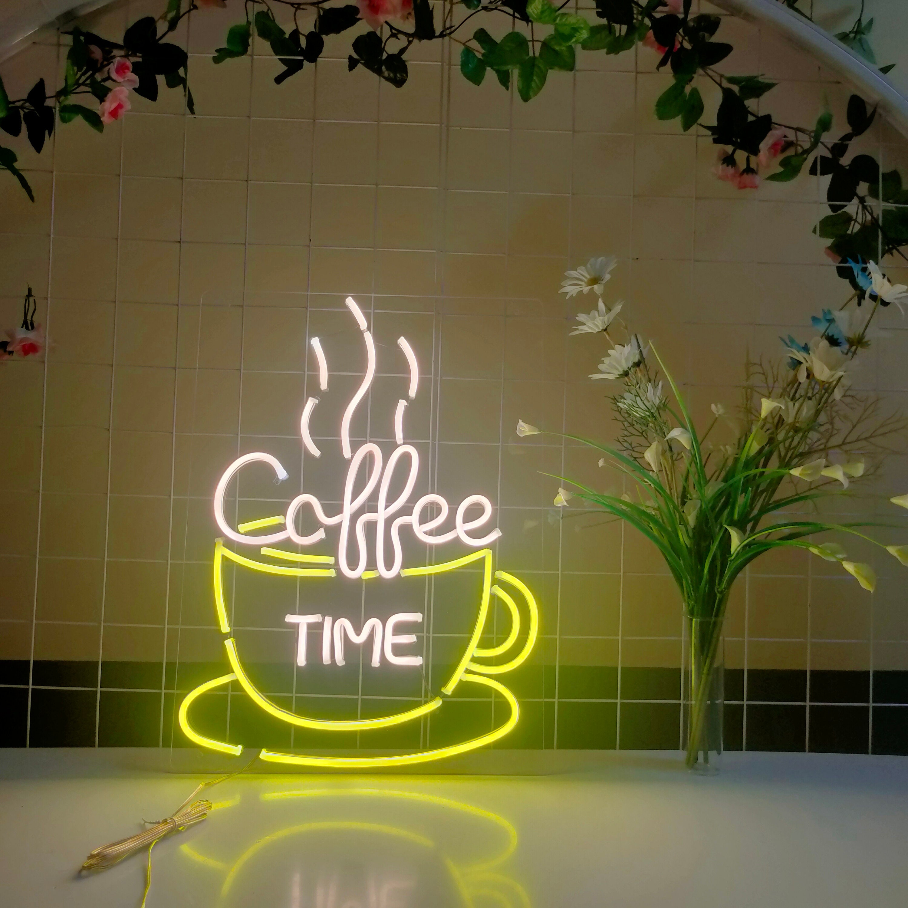 Coffee neon sign Coffee Time Cup Shop LED Light for Home Decor Party Birthday Celebrate Neon Wall Decor LED Neon Sign Bar Store Decor