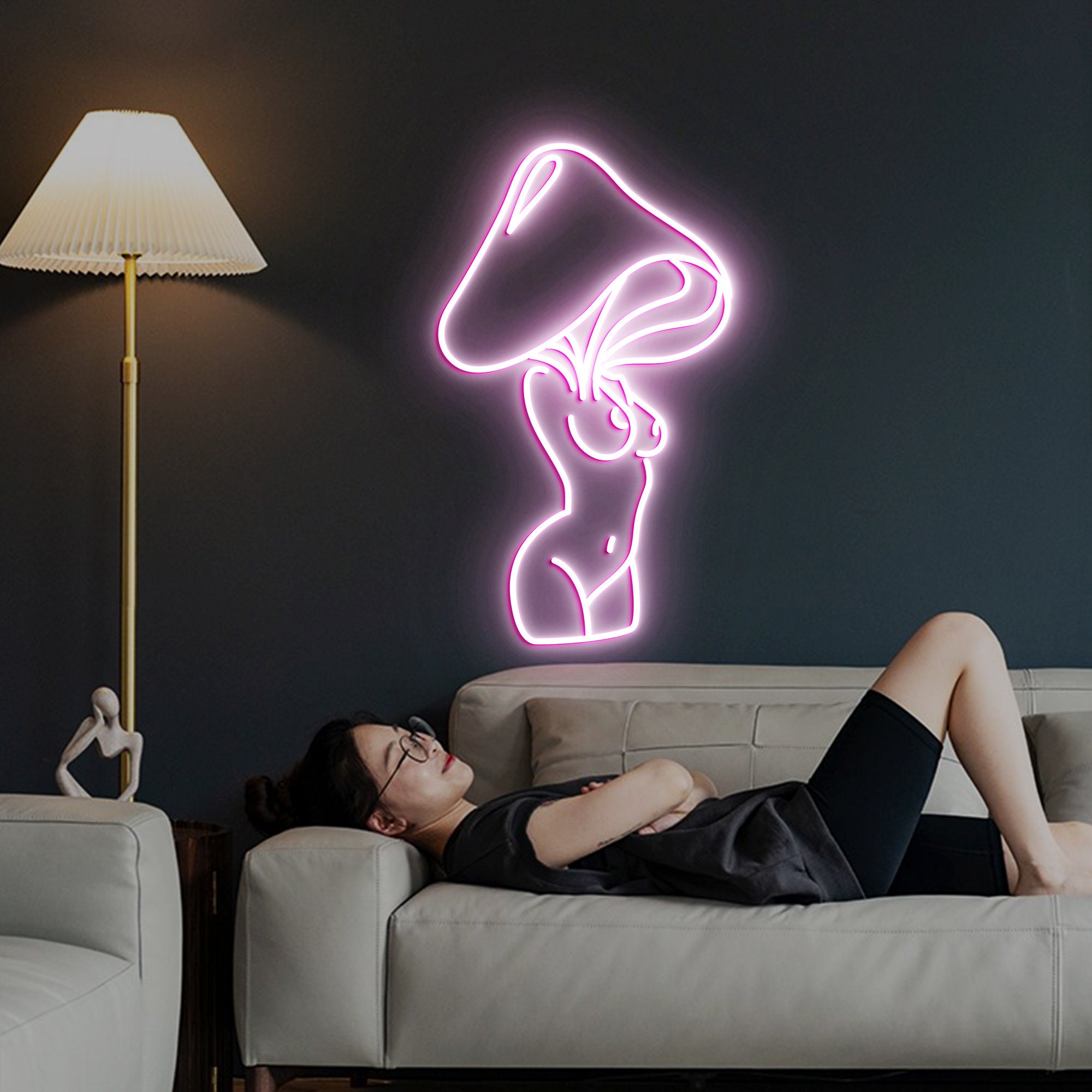 Mushroom Lady Led Neon Sign, Lady LED Lights, Bar Neon Sign for Man Cave Decor, Bedroom Wall Decor Party Art Decoration Gift for Her