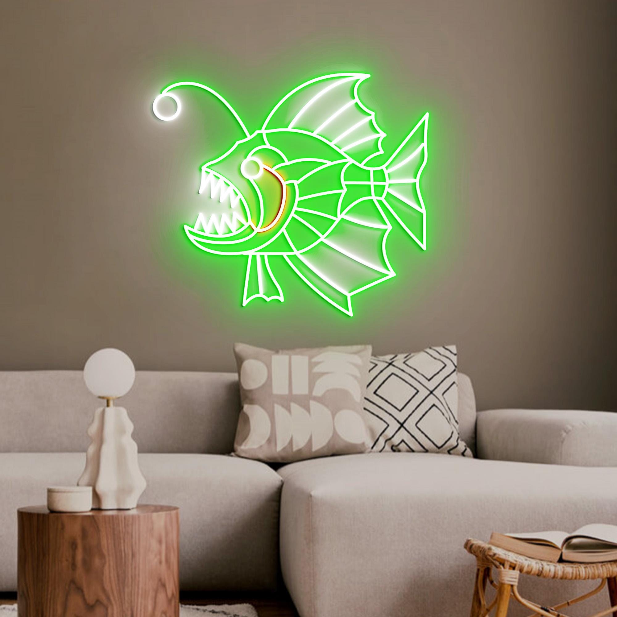 Anglerfish Neon Light, Colorful Anglerfish Home Decor, LED Neon Light, Sea Monster Gift for Ocean Lovers, Anglerfish Wall Decoration