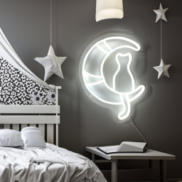 Kitten Dallas Neon Light Sign for Wall Room Decoration Personalized Gift Kids Cat on the moon Wall Decor Aesthetic Room Decor