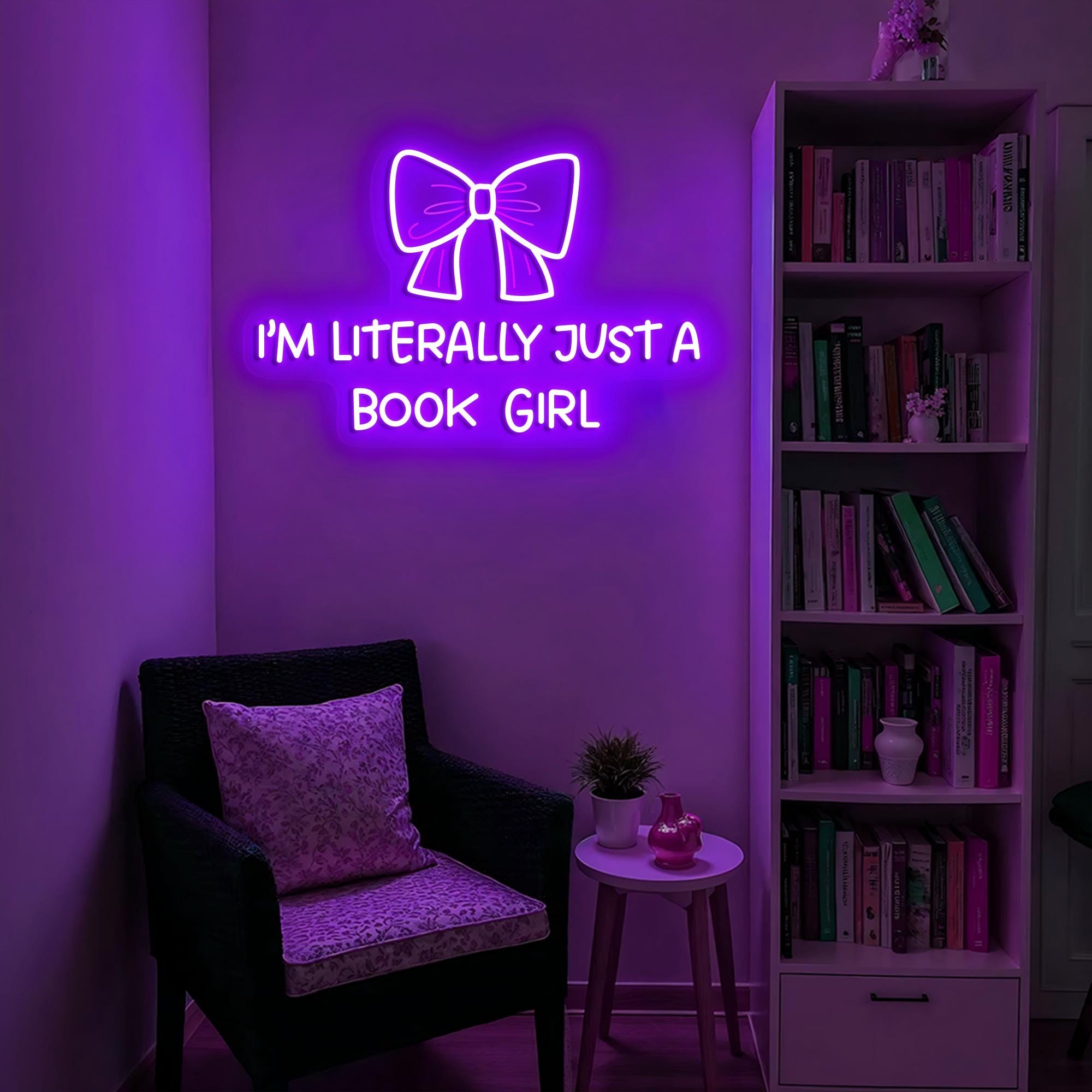 I'm Literally Just A Book Girl Neon Sign Gift Back To School Pink Bows Bedroom Decor Girly Teen Dorm Wall Decor Baby Girl Romantic