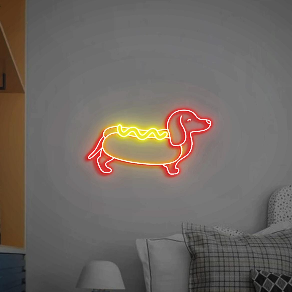 Hot dog Weenie Neon Sign, Hot Dog Dachshund Neon Light, Cute Weenie Dog Home Wall At, Gifts for Weenie Dog Lovers, Hot Dog Fast Food