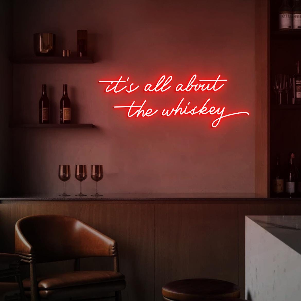 It's all about the whiskey Neon Sign, Whiskey Bar Sign, Home Whiskey Bar Decoration, Rustic Whiskey Bar Wall Neon Light, Whiskey Signs