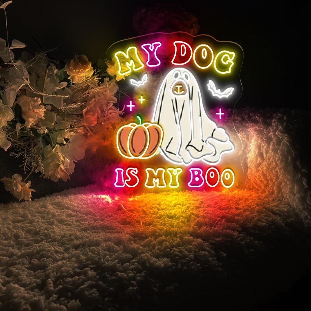 My Dog Is My Boo Neon Sign, Dog Mom Neon, Dog Lover Neon, Halloween Dog Neon, Halloween, Animal Lover Neon, Momster, Funny Halloween Neon.