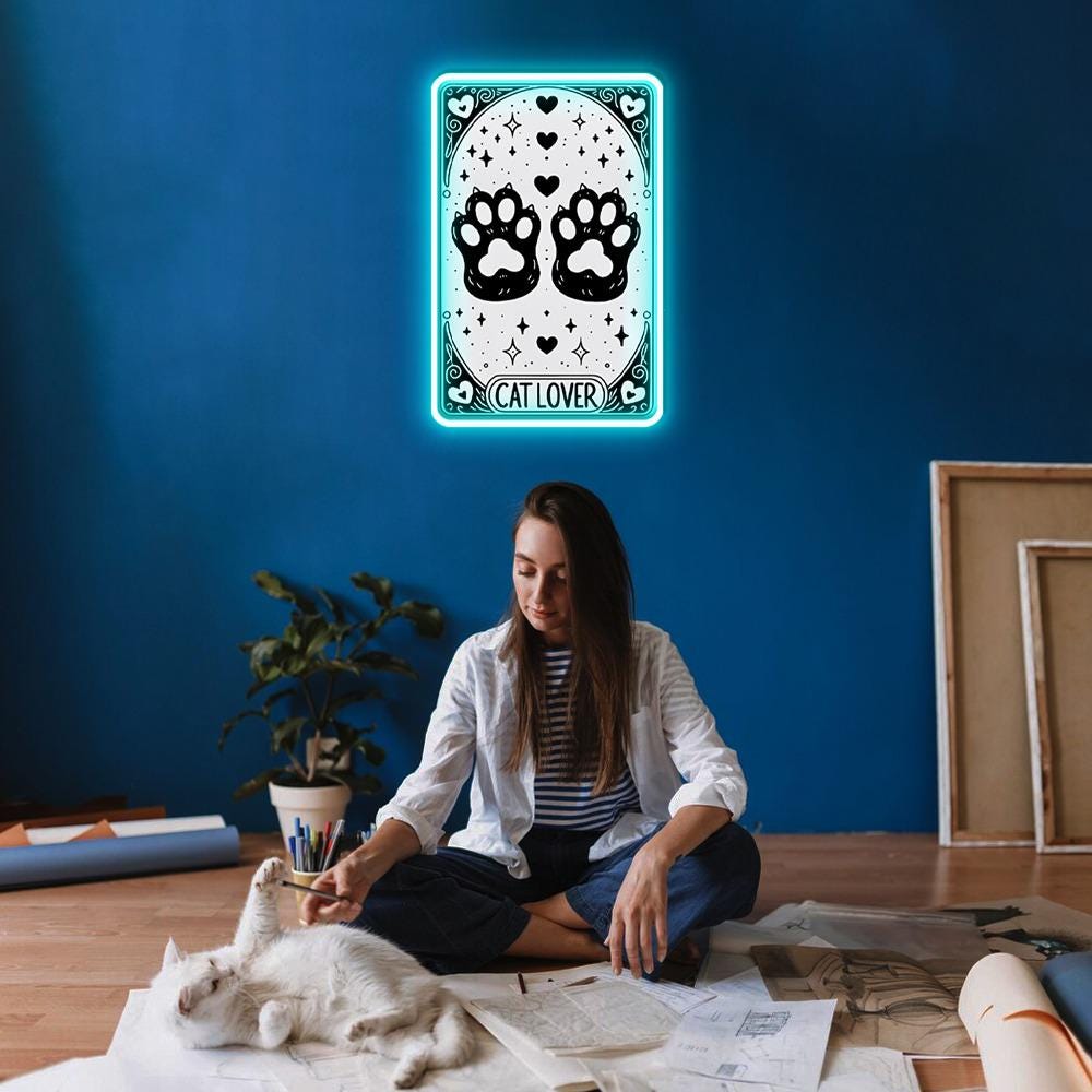 The Cat Lover Tarot Card Neon Sign Gifts, Cat Lover Neon Sign, Cat Tarot Gift For Women, Cute Cat Paw Neon Sign, Tarot Card Neon Sign Gifts