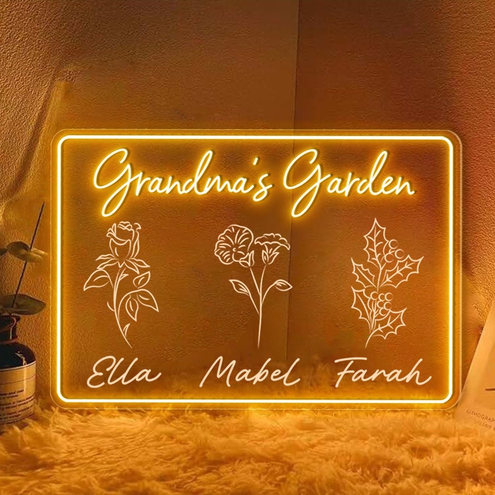 Personalized First Mom Now Grandma Neon Sign, Custom Grandma's Garden Birth Month Flower Neon Sign, Mothers Day Gift for Grandma NaNa Gift
