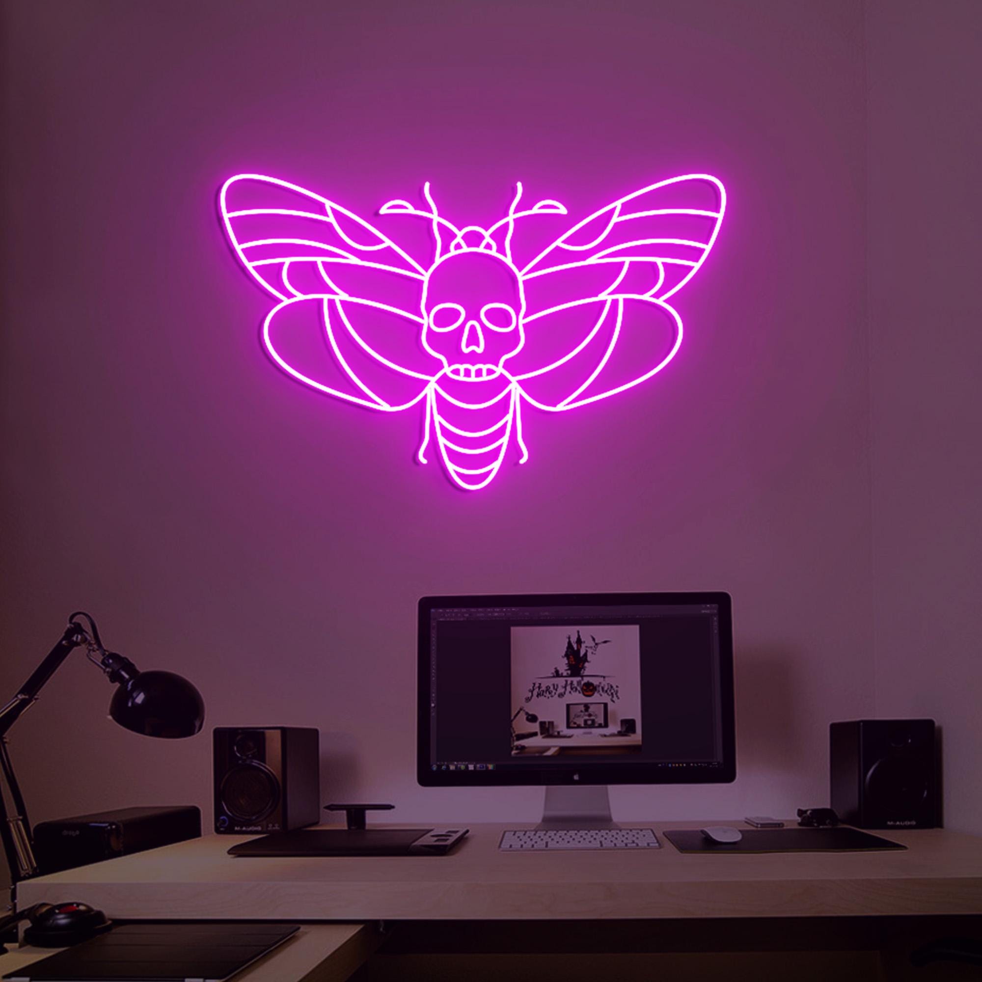 Death Face Moth Neon Sign, Death's Head Moth Wall Gothic Art, Dark Gothic Wall Neon Light, Personalized Moth Gifts, Dark Gothic Gifts