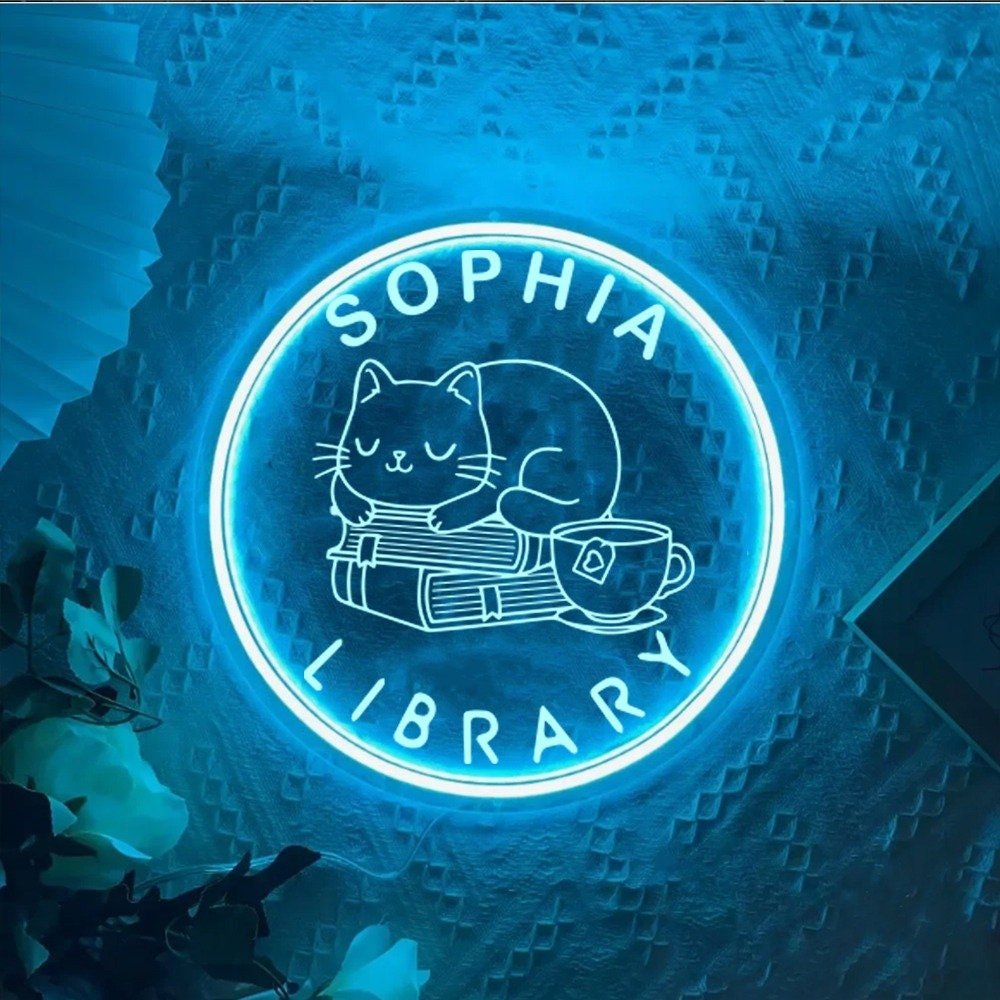 Custom Name Library Neon Sign, Bookworm Neon Sign Gift, Book Lover Gift, Library Decor, Book Club Decor, Librarian Gifts, Acotar Neon Sign