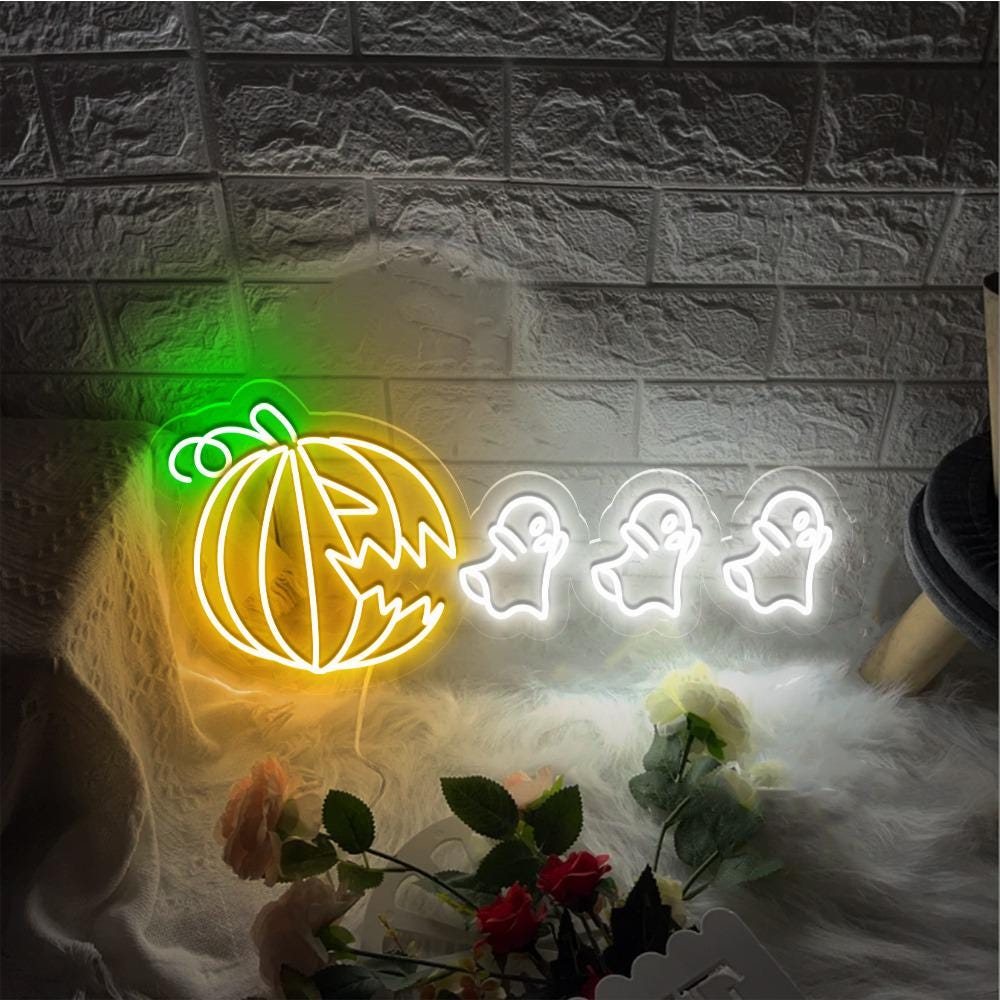 Halloween Pumpkin Eat Ghost Neon Sign , Funny Spooky Neon Sign, Ghost Neon , Spooky Season Gifts, Halloween Party Neon Sign, Fall Ghost Neon