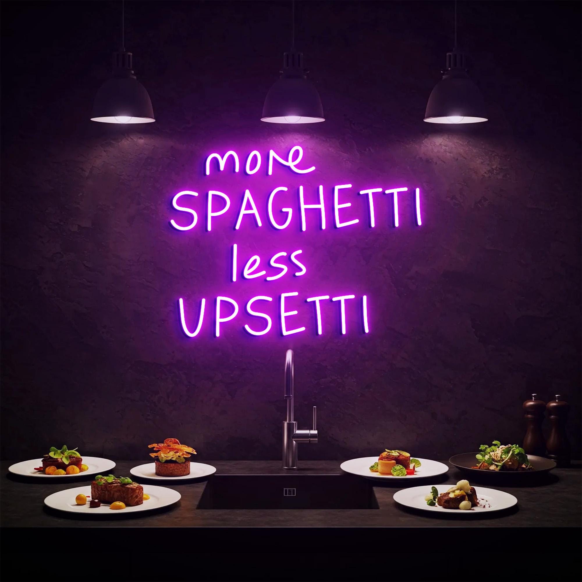 More Spaghetti Less Upsetti Neon Light, Neon Sign Light Decor, Restaurant Neon Sign, Signboard Neon Lights, Dining Room Wall Decor