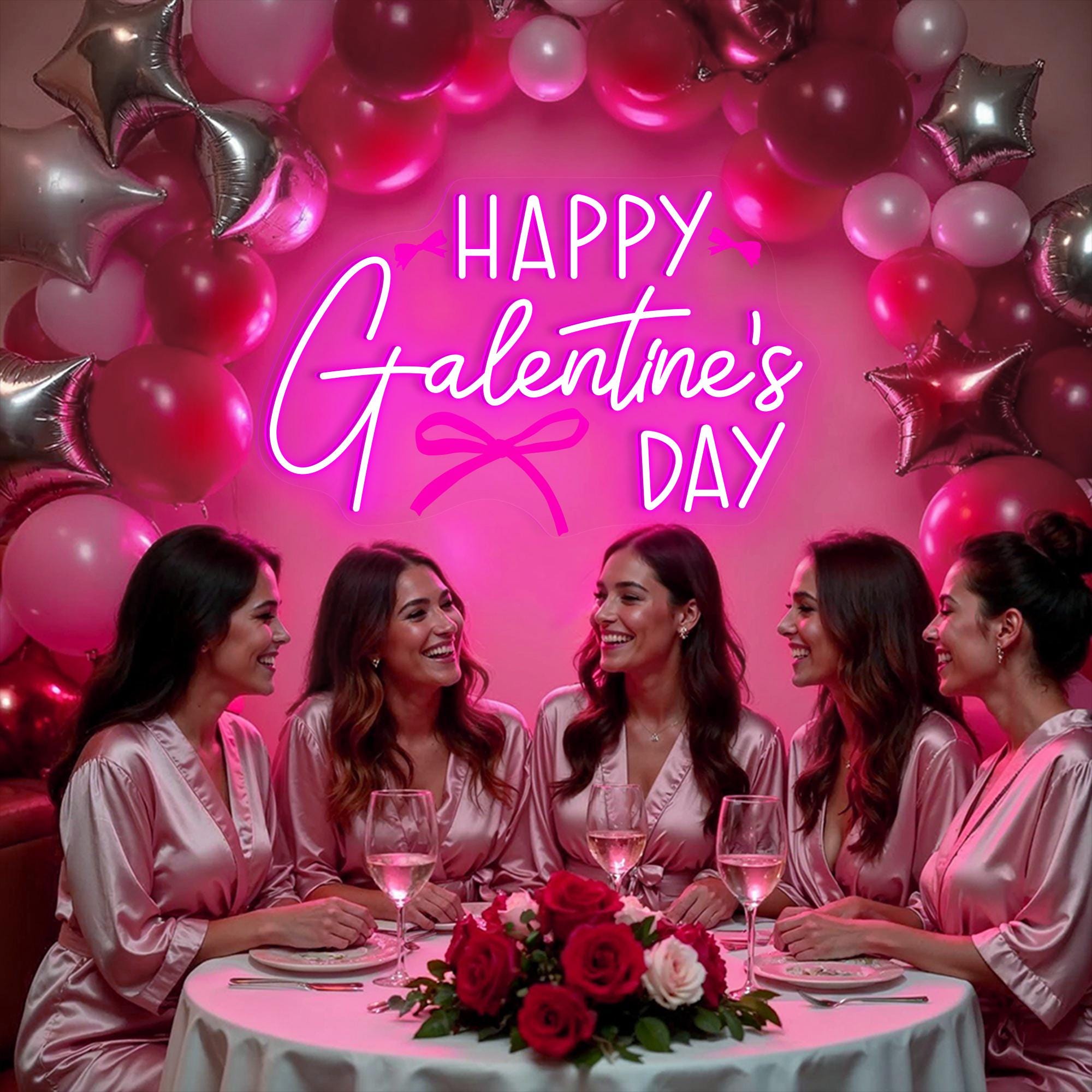 Happy Galentine's Day Neon Sign Custom Girls Valentine's Day LED Neon Light Friends Girls Party Galentine's Party Decor Gift For Friends