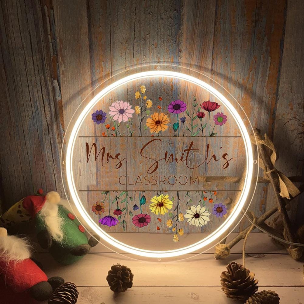 Personalized Teacher Door Neon Sign, Custom Teacher Name Door Sign, Special Gifts For Teachers, Teacher Door Hanger, Classroom Door Sign