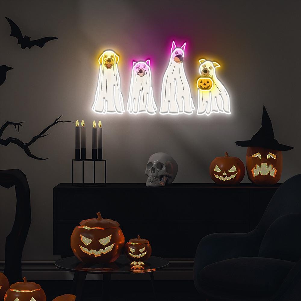 Halloween Neon Sign, Halloween Neon Led, Ghost Neon Sign, Halloween Dog Neon Sign, Ghost Dog Neon, 2024 Happy Halloween, Retro Spooky Season