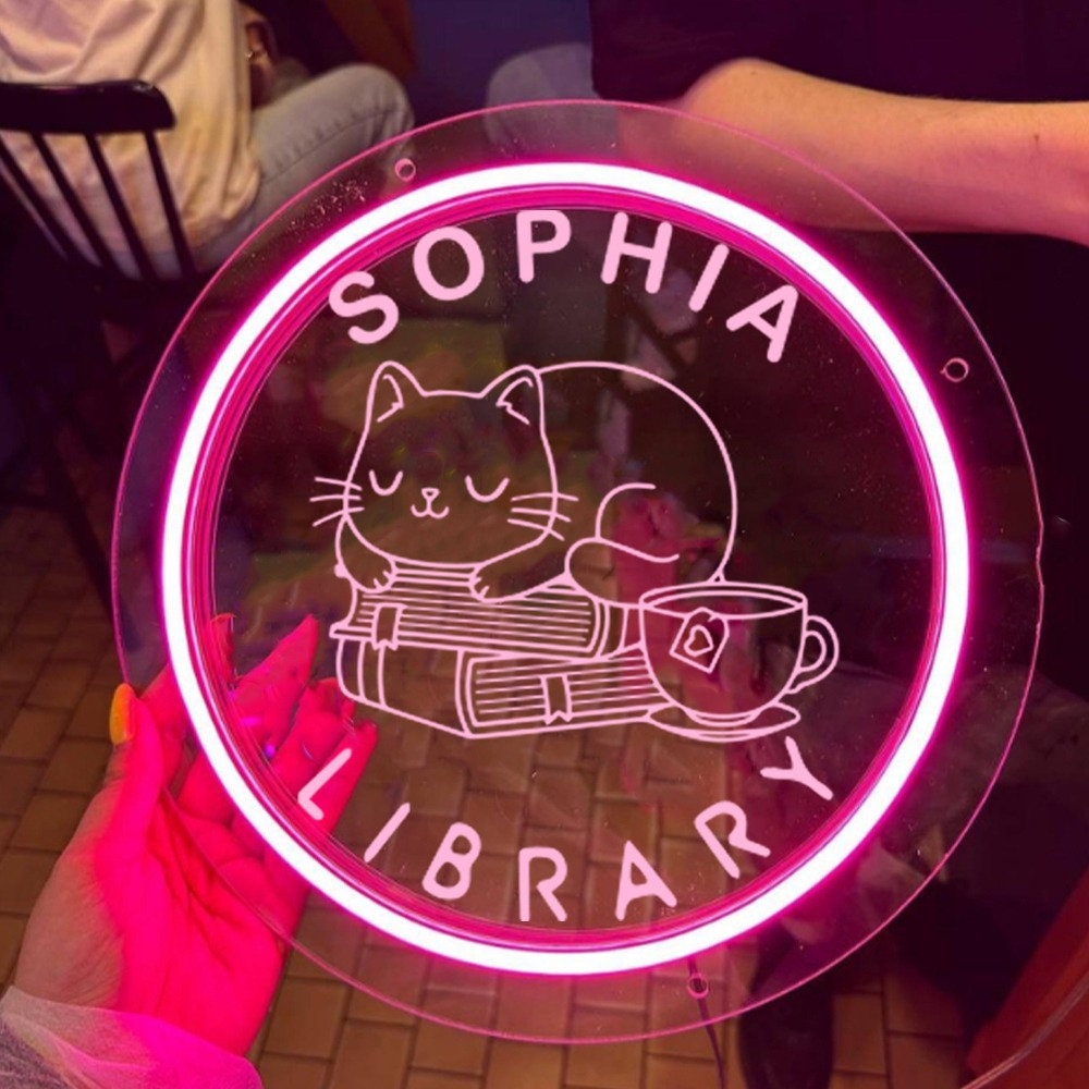 Custom Name Library Neon Sign, Bookworm Neon Sign Gift, Book Lover Gift, Library Decor, Book Club Decor, Librarian Gifts, Acotar Neon Sign
