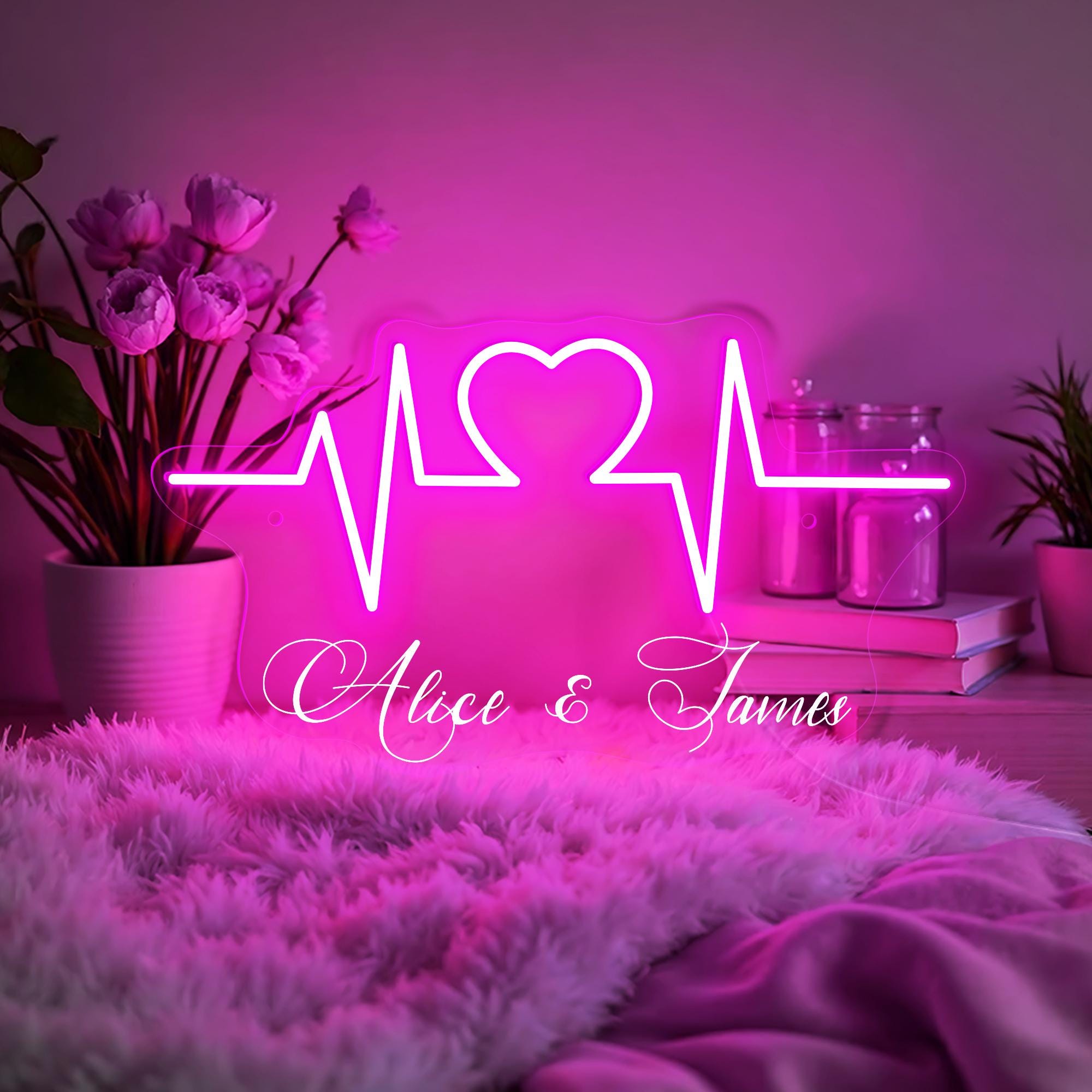 Valentine Decor Heartbeat Custom Name Neon Sign Heart Neon Sign Gift For Her Love Heart Neon Light Bedroom Heart LED Light Neon Sign