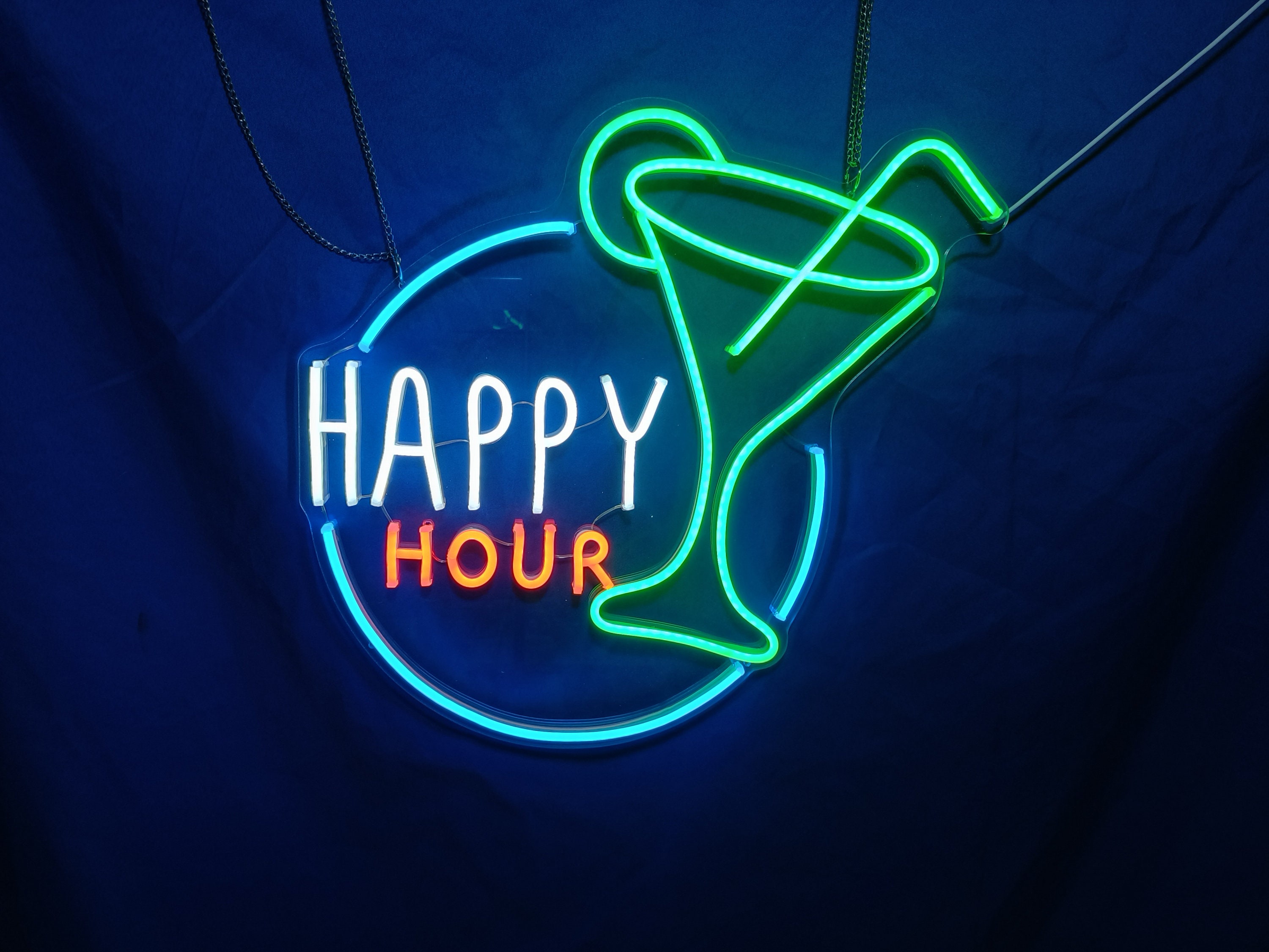 Happy Hour Neon Sign | Bar Neon Sign Custom | Neon Sign Light | Neon Light Led Art | Neon Sign Bedroom | Chat Room Neon Sign Wall Decor