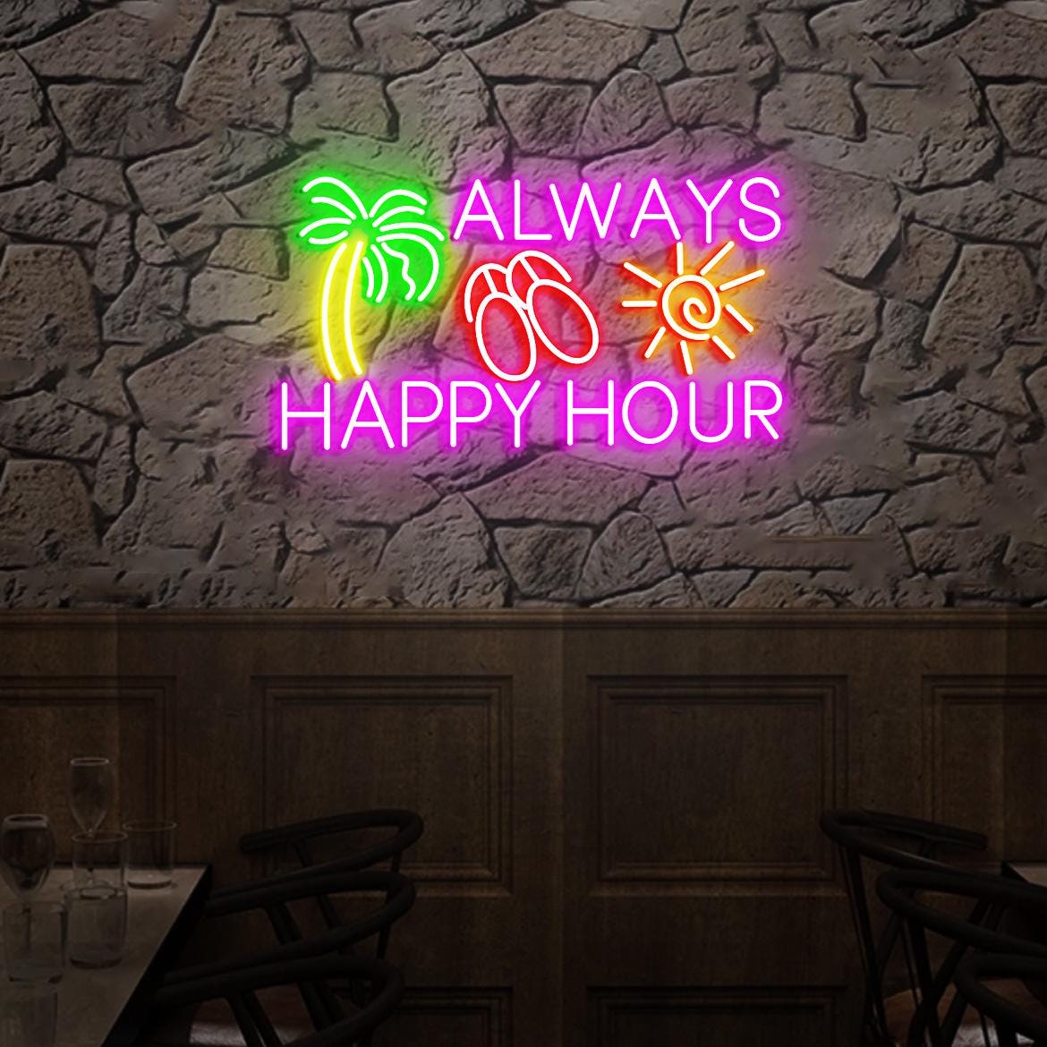 Always Happy Hour Neon Sign Happy Hour Sign, Outdoor Bar Decor, Garage Bar Led Neon Light, Man Cave Ideas, Christmas Gift for Husband