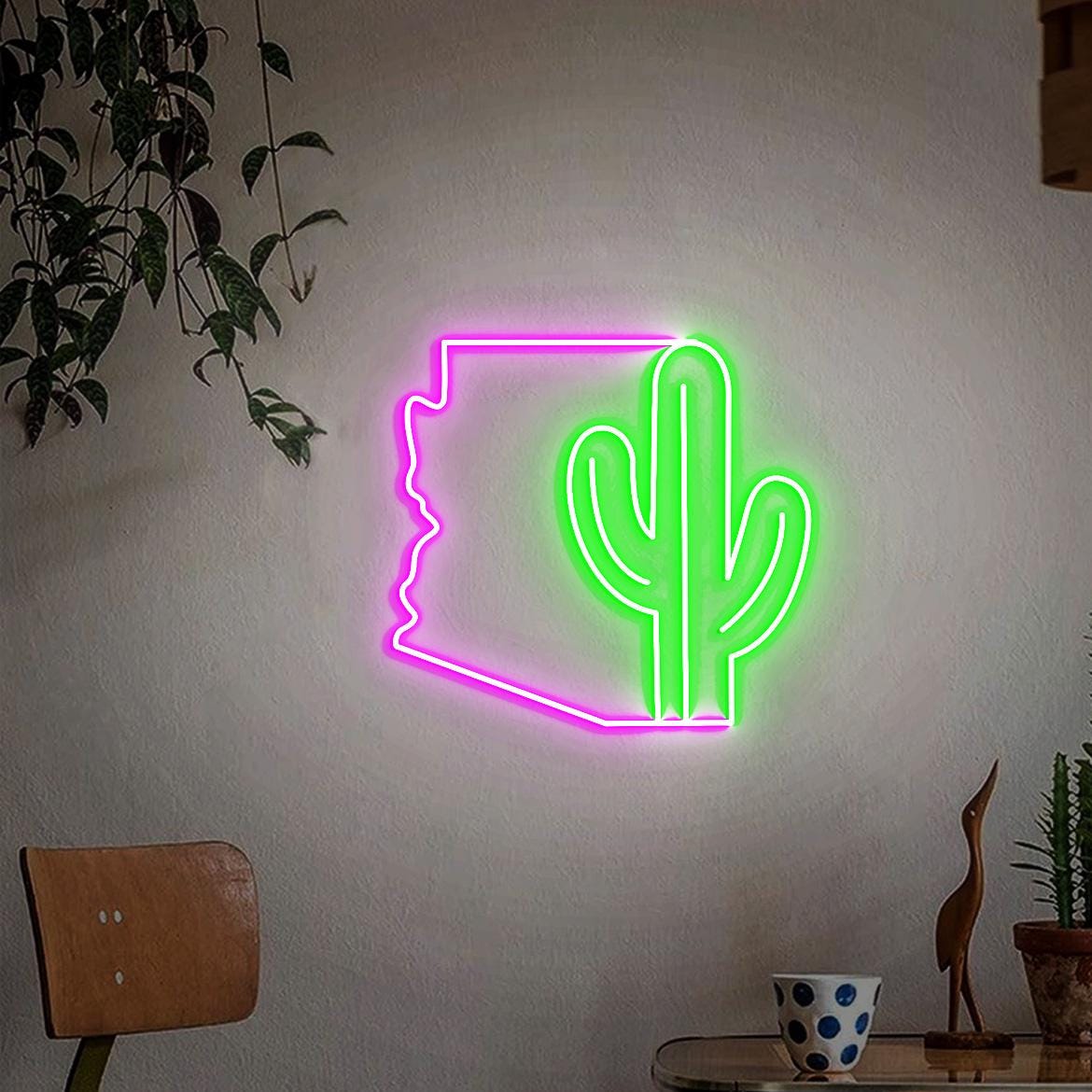 Arizona Cactus Neon Sign, Arizona Map Sign, Arizona Sign for Home Decoration, Arizona Christmas Gift, Arizona Cactus Art Wall