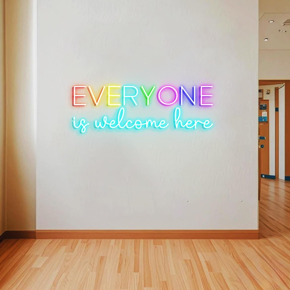 Everyone is Welcome Here Neon Sign, Large Sign for Classroom Wall Decoration, Classroom Greenery Wall Light, Physical Therapy Office Sign