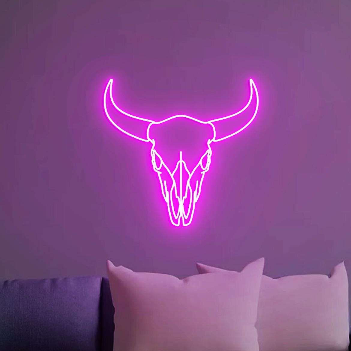 Bull Neon Sign, Bull Skull Head Art, Bull Skull Head Wall Decoration, Bull Skull Home Decor Art, Longhorn Bull Wall Decor Southwest